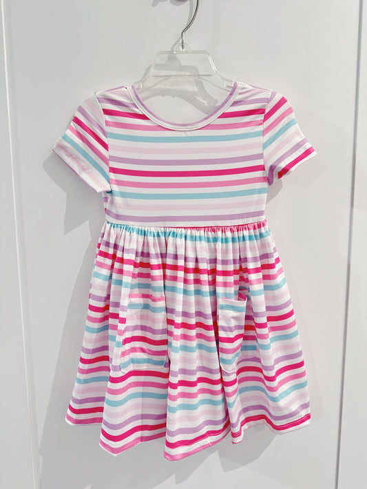Pastel Stripes S/S Pocket Twirl Dress