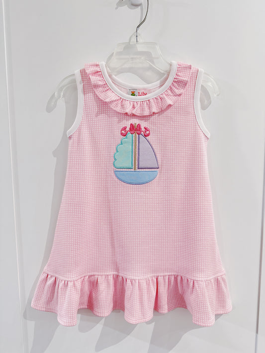Sailboat Ruffle Neck Dress