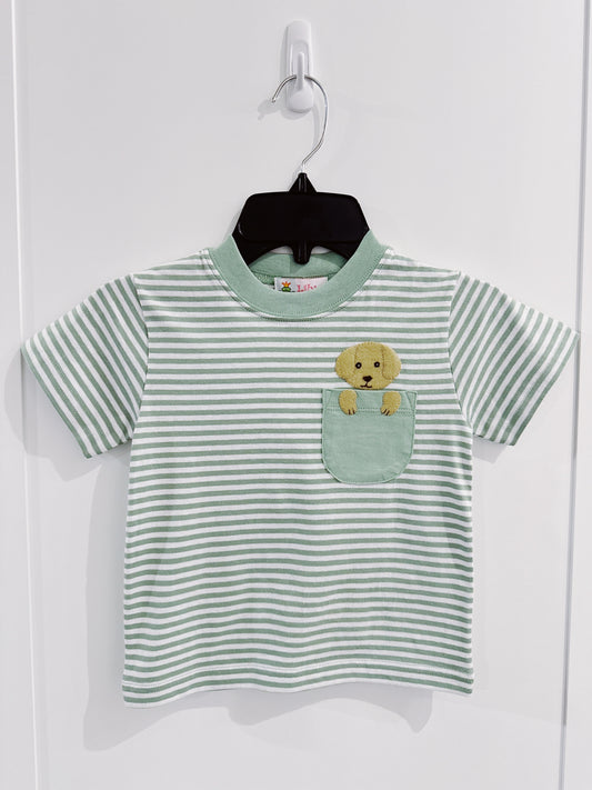 Sage Stripe Puppy Pocket Tee