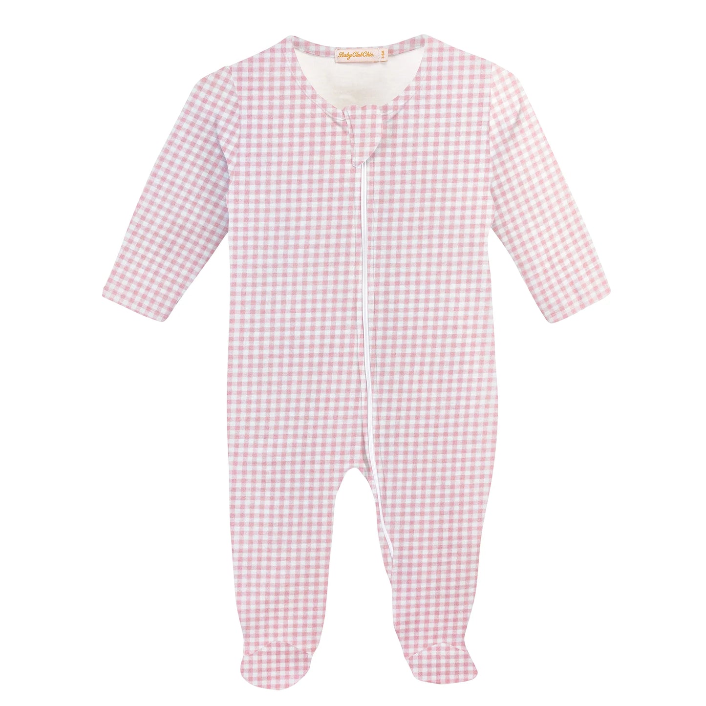 Baby Club Chic Pink Check Zipper Footie