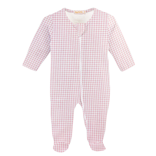 Baby Club Chic Pink Check Zipper Footie