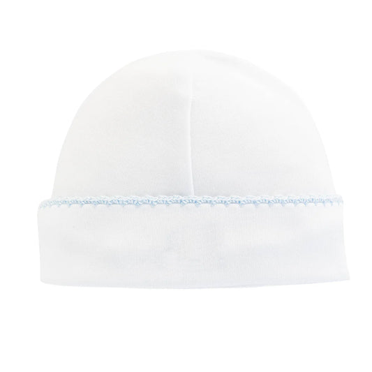 Baby Club Chic White/Blue Crochet Edge Hat