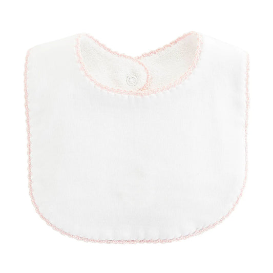 Baby Club Chic White/Pink Crochet Edge Bib