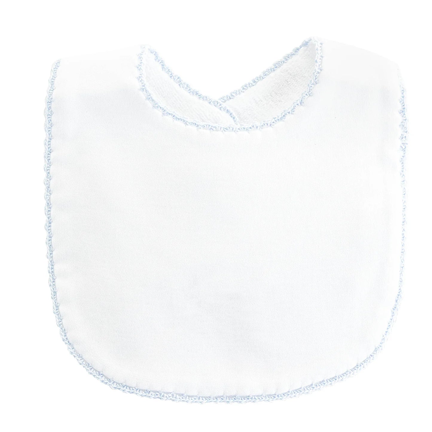 Baby Club Chic White/Blue Crochet Edge Bib
