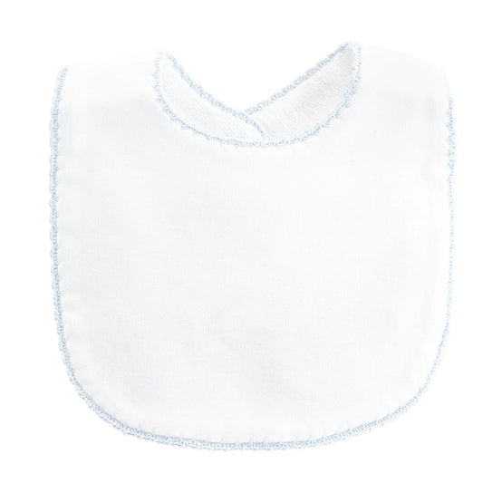 Baby Club Chic White/Blue Crochet Edge Bib