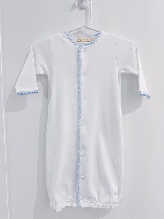 Baby Club Chic White/Blue Crochet Edge Gown