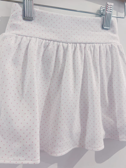White/Light Pink Mini Dot Gathered Skort