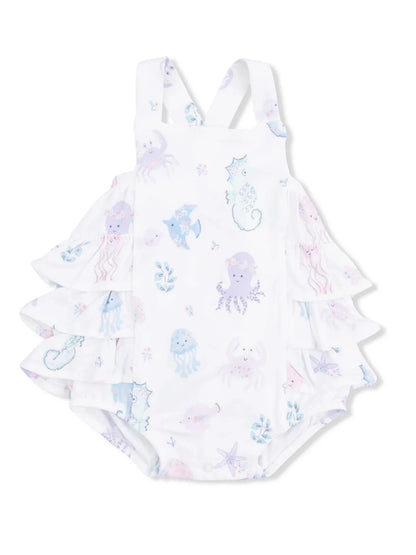 Floral Sea Creatures Ruffle Sunsuit