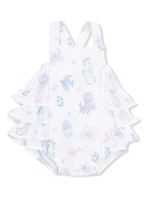 Floral Sea Creatures Ruffle Sunsuit
