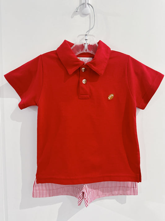 Red Football Polo Short Set
