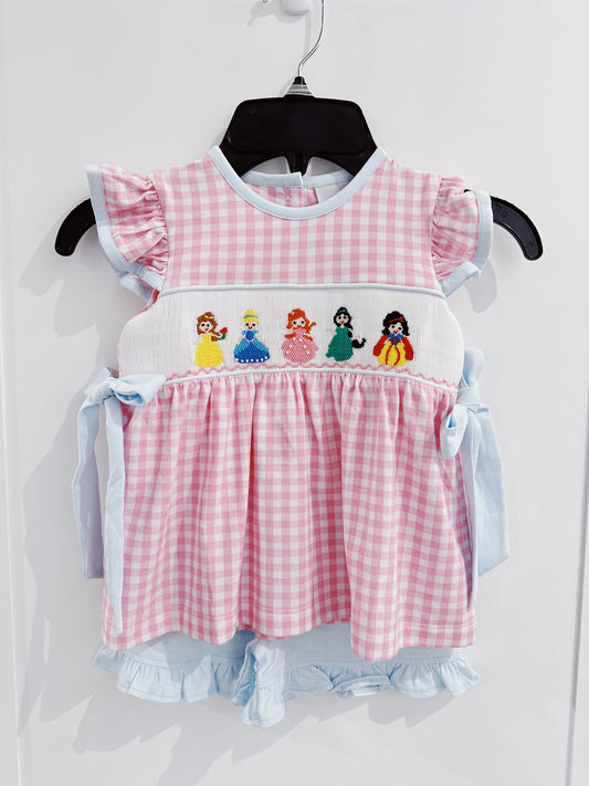 Delaney Pink Gingham Smocked Princess Short Set