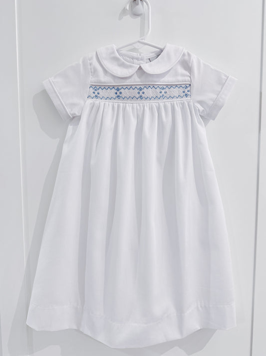 Delaney White/Blue Smocked Daygown