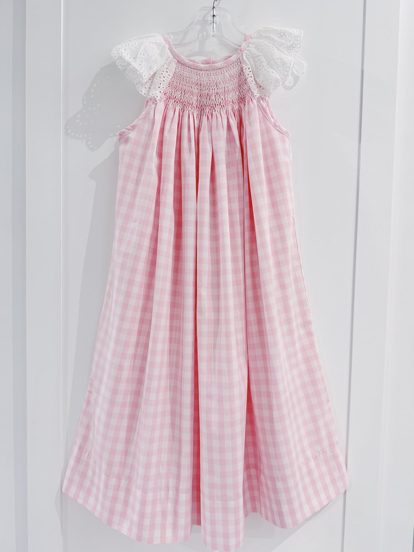 Delaney Pink Gingham Smocked Bishop