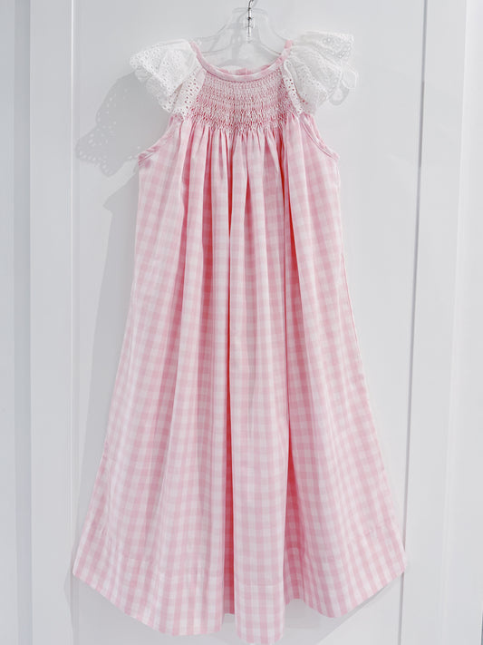 Delaney Pink Gingham Smocked Bishop