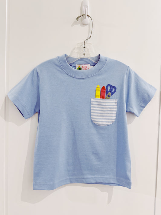 Sky Blue School Supplies Pocket Tee