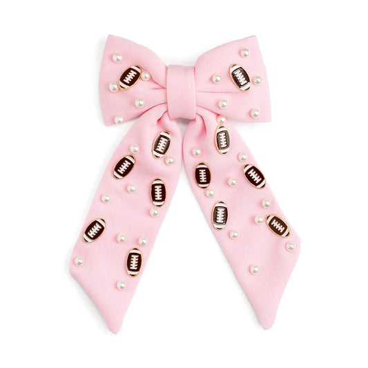 Football Pearl Bow Clip