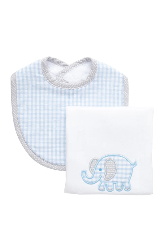 Elephant Basic Bib & Burp Boxed Set - Blue