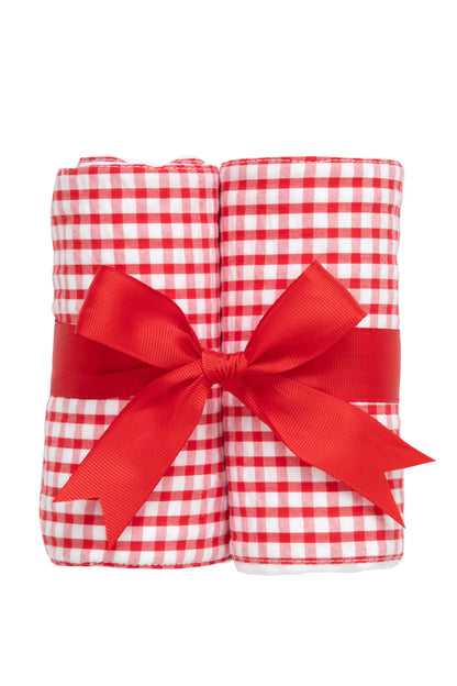Red- Big Check Set of Two Burps