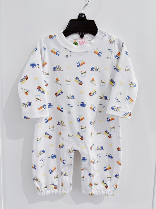 Lily Pads Boys Construction Print Bubble Romper