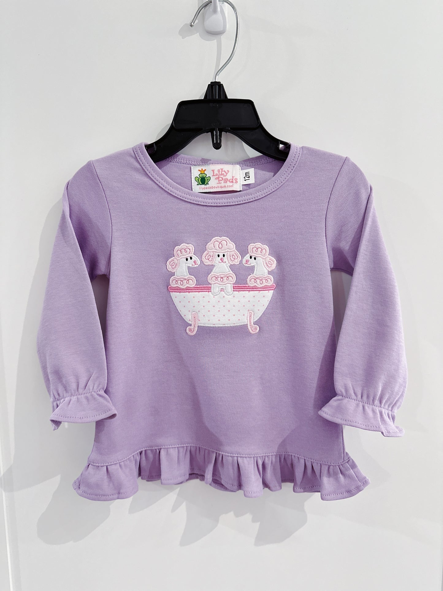 Lily Pads Girls Lavender Poodle Bath Tub L/S Swing Top