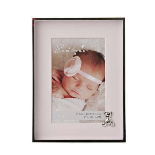 Bambino Metal Plated Frame- Teddy with Pink