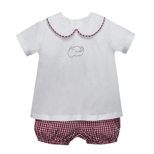 Southern Saturday Crimson/Gray Elephant Knit Boy Short Set