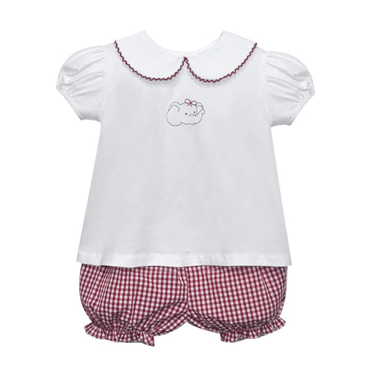 Southern Saturday Crimson/Gray Elephant Knit Girl Bloomer Set