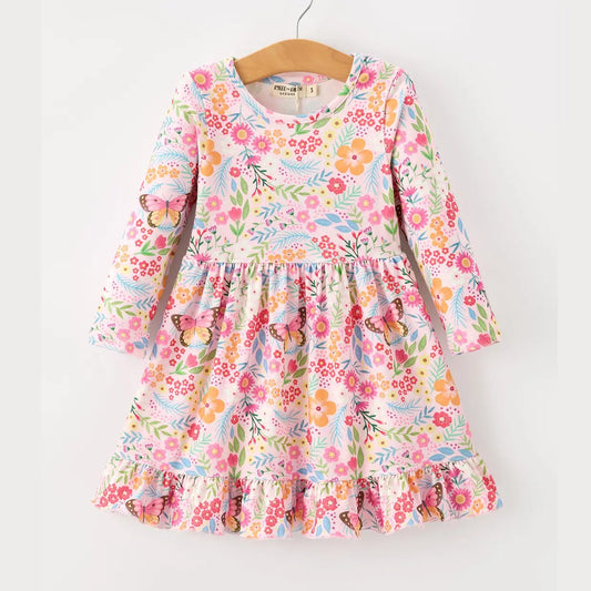 Fall Butterfly Floral Twirl Dress
