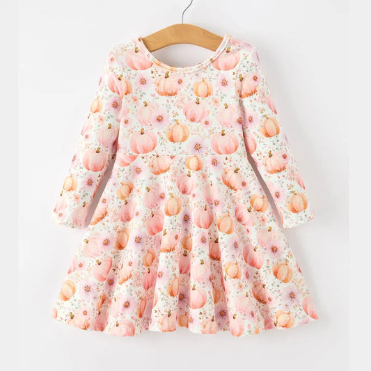 Fall Pink Pumpkin Twirl Dress