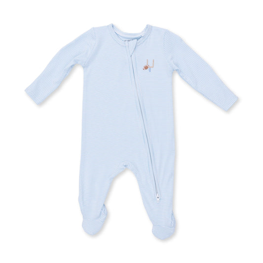 Angel Dear Blue Football Micro Stripe 2 Way Zipper Footie