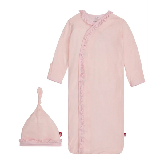 Magnetic Me Pin Dot Pink Ruffle Placket Gown & Hat Set