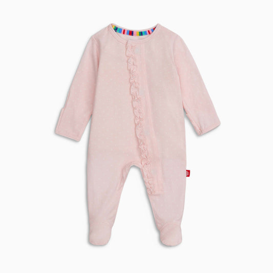 Magnetic Me Pink Dot Pink Ruffle Placket Footie