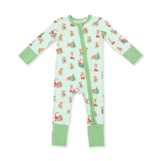 Angel Dear Blue Vintage Reindeer & Santa Convertible Romper