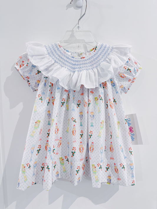 LuLu BeBe Nutcracker Smocked Ruffle Collar Dress