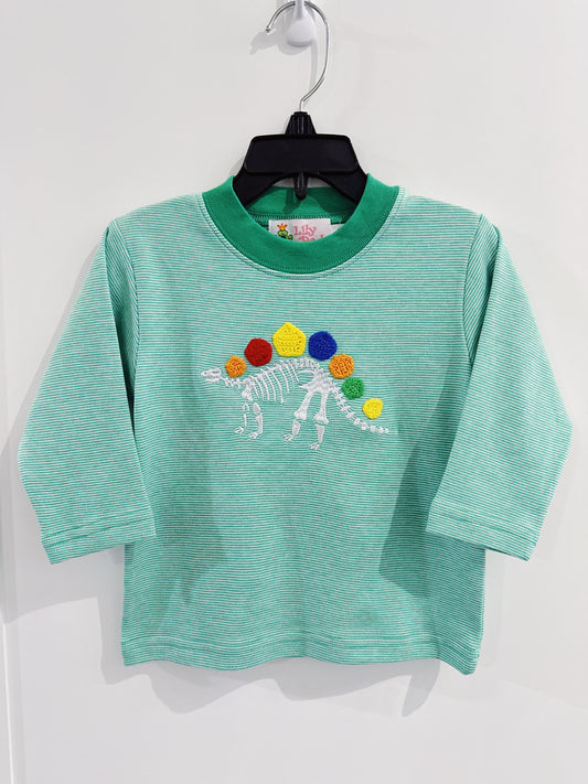 Lily Pads Boys Green Stripe Stegosaurus L/S Tee