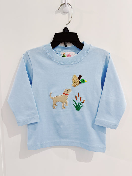 Lily Pads Boys Powder Baby Blue Dog with Mallard L/S Tee