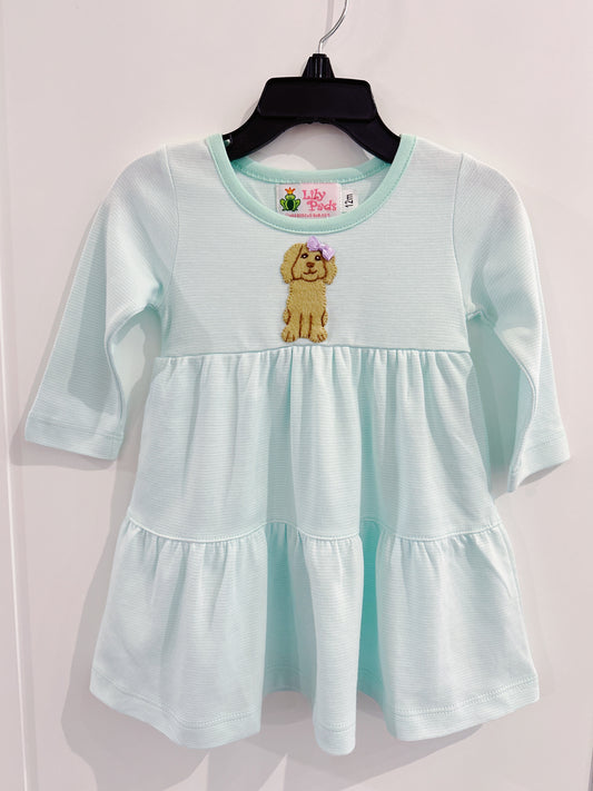 Lily Pads Girls Dog with Bow Tiered Dress