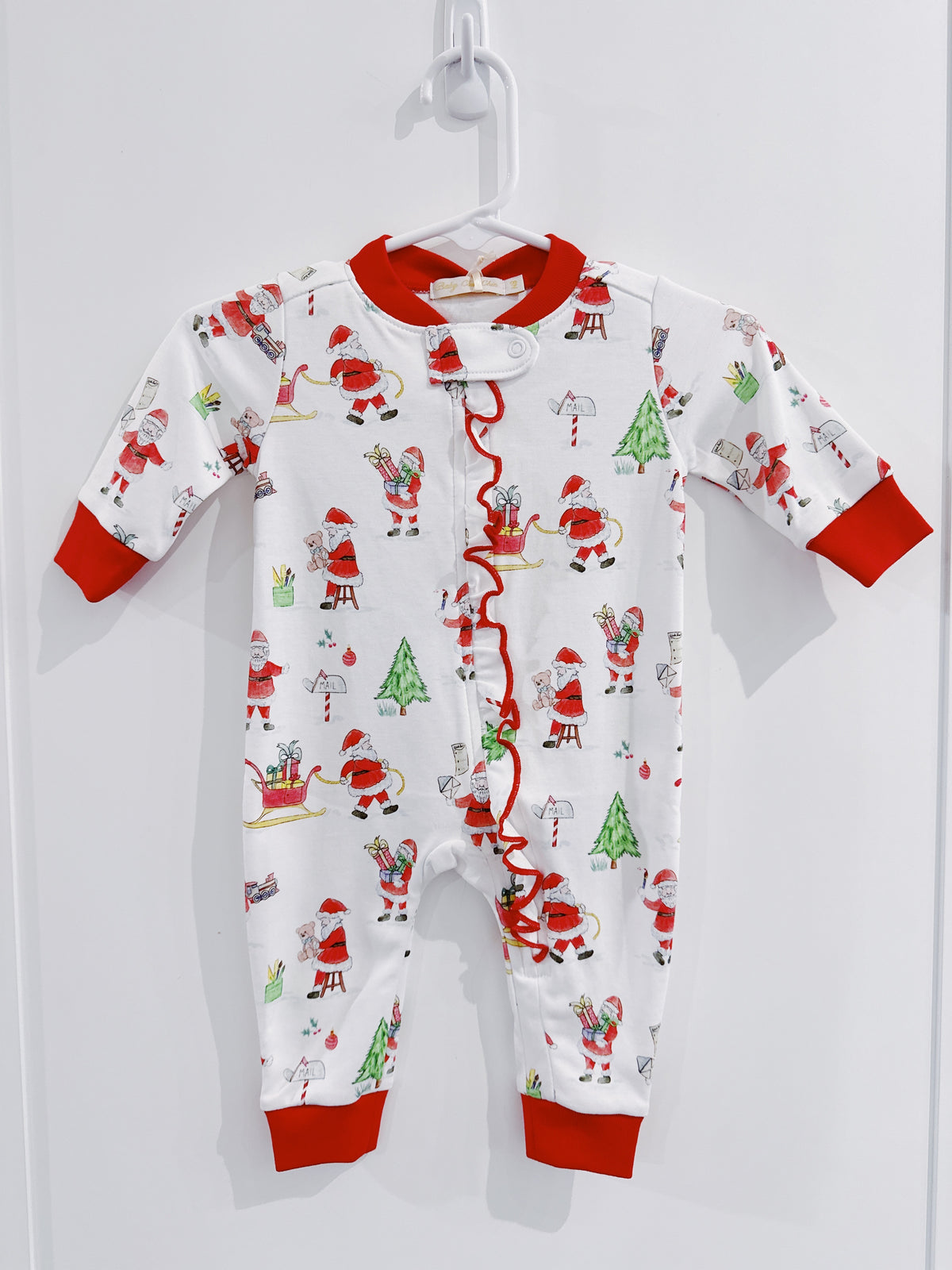 Baby Club Santa's Workshop Printed Ruffled Zipper Coverall