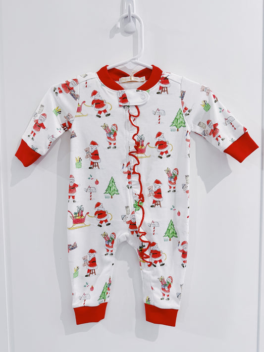 Baby Club Santa's Workshop Printed Ruffled Zipper Coverall
