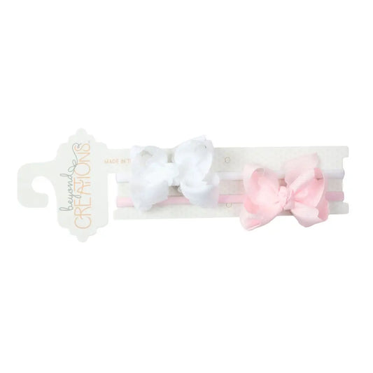 1/4" Pantyhose Headband w/ Small Scalloped Edge Bow (2 Pack)
