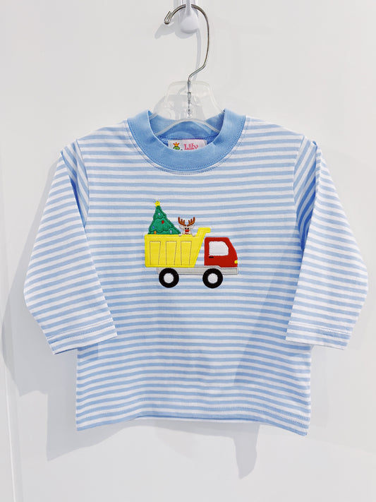 Lily Pads Boys Blue Stripe Dumptruck L/S Tee