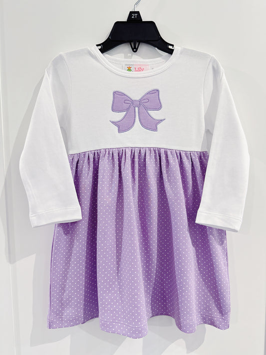 Lily Pads Girls Lavender Dot Bow Dress